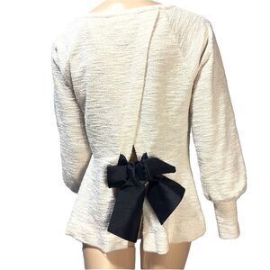 Anthropologie Ivory Cream Back Bow Sweatshirt Size S Small Coquette Ribbon